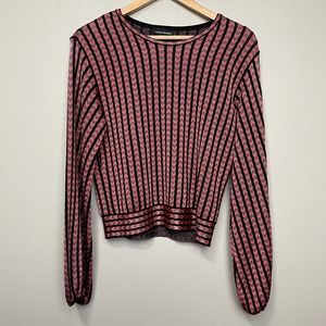 Emporio Armani Long Sleeve Crew Neck Stripped Chevron Sweater Pink Black Gray 42